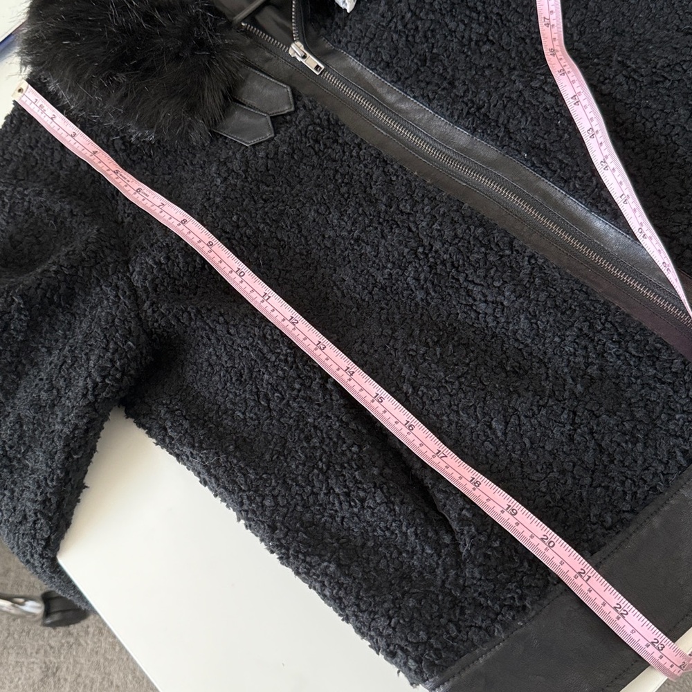 William Rast Black Faux Fur Trim Jacket Woman Size L New with Tags - Picture 10 of 10